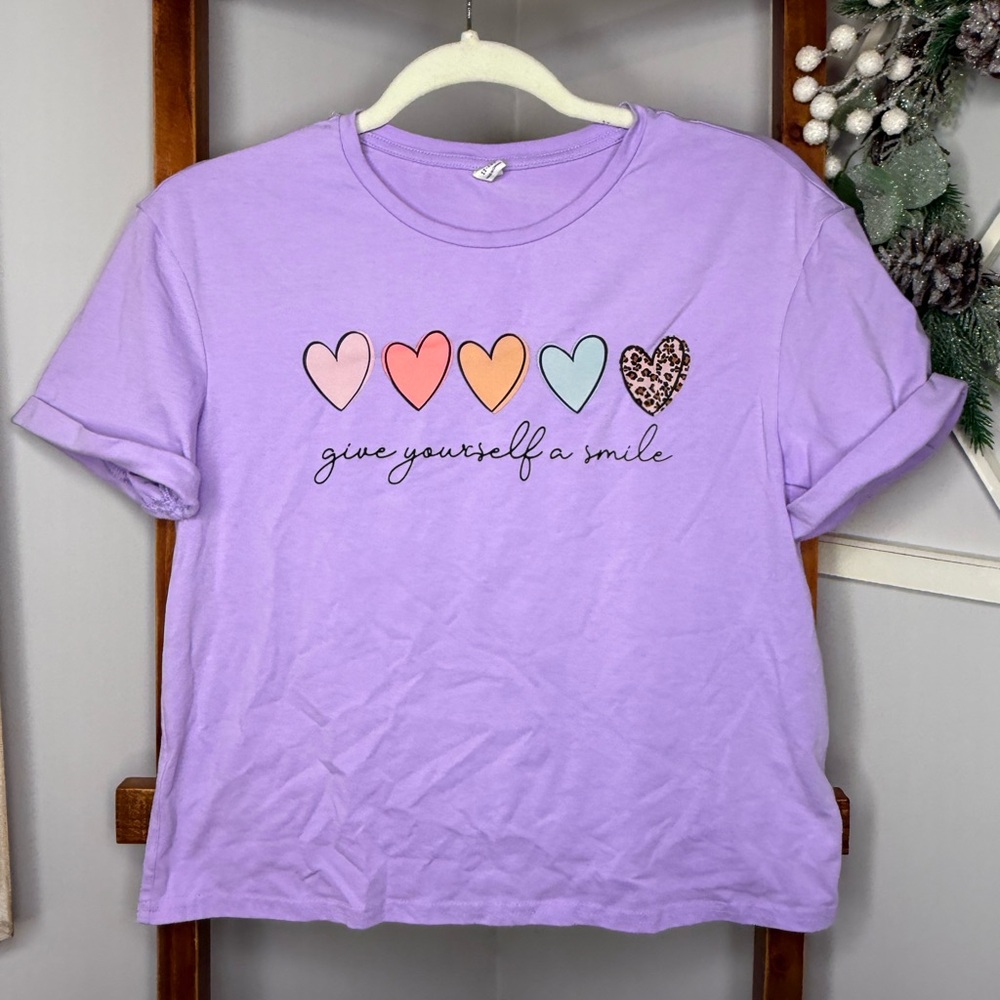 SHEIN Purple Heart Tee - Short Sleeve